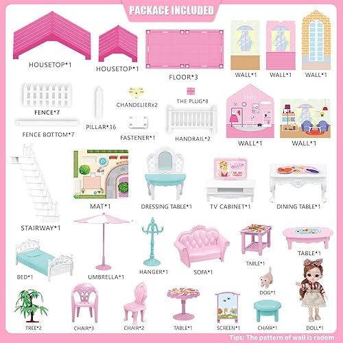 Miniatura 7 de Mini Tudou Casa de muñecas de ensueño para niñas casa de muñecas con luces tapete de juego y muñecas casa de juegos de simulación con accesorios