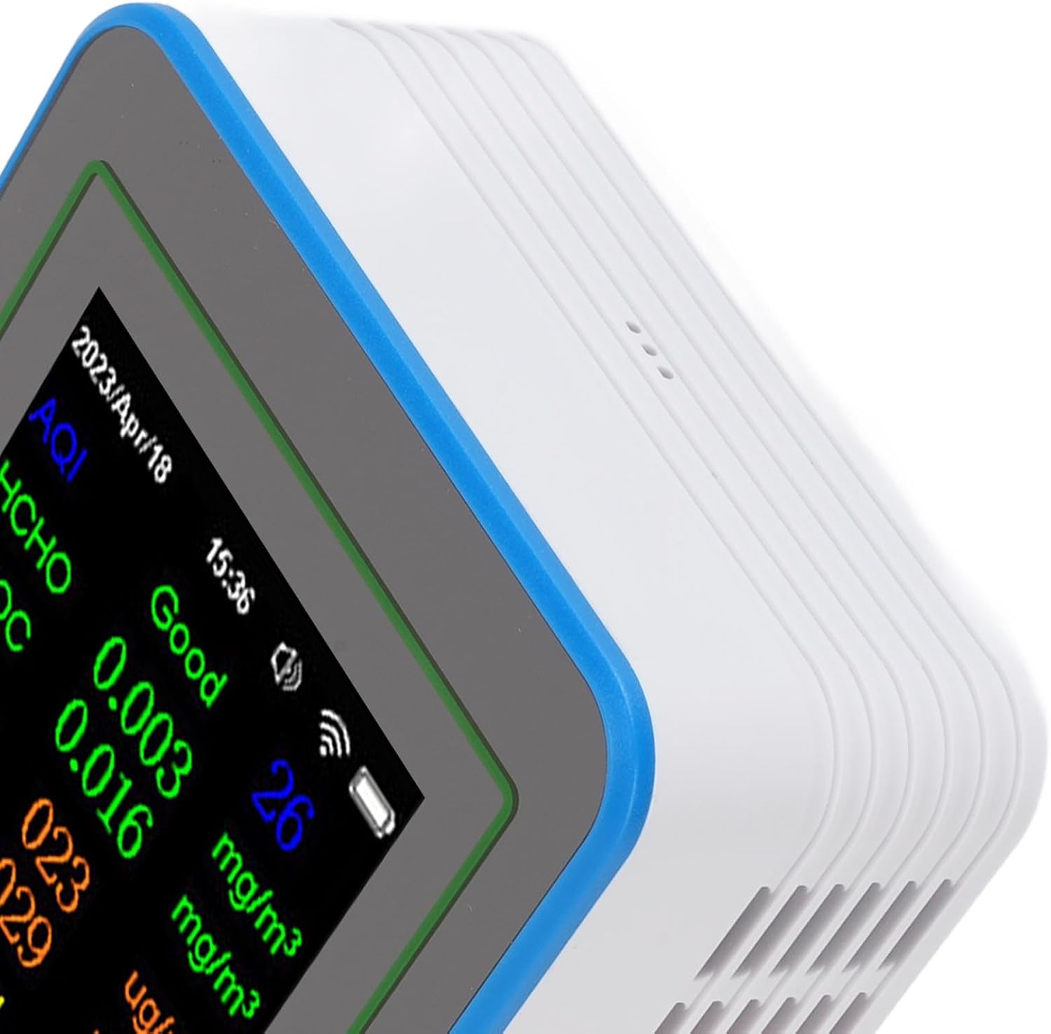 Air Quality Meter, 12 in 1 WiFi CO2 TVOC HCHO Temp Humidity PM2.5 PM10 Monitor with Smart APP Real Time Data, for Indoor Home Office (White and Blue)