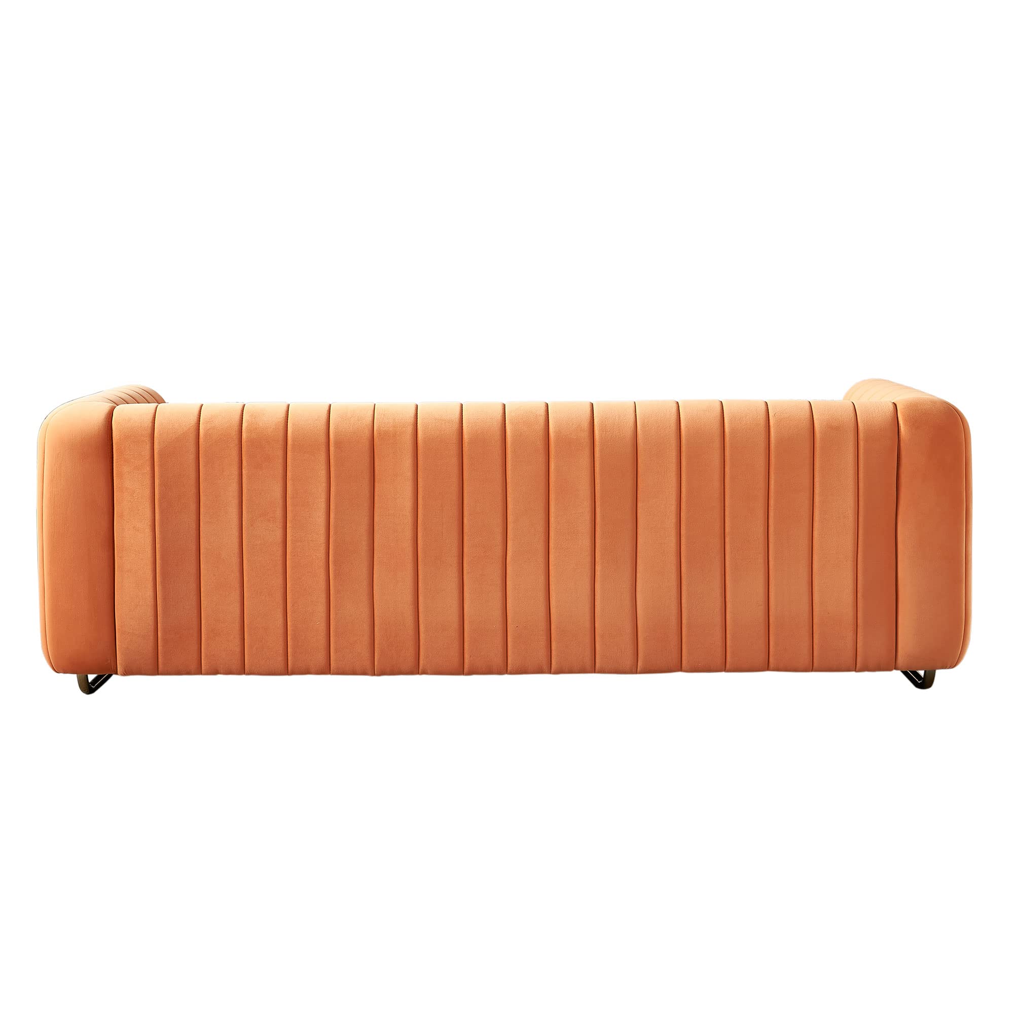KEIKI 84" Velvet Deep Channel Tufted Sofa with Back Cushions and Rolled Arms, Modern Style 3-Seater Couch with Golden Polished Steel Legs, Easy Assembly, for Living Room, Bedroom, Office, Orange