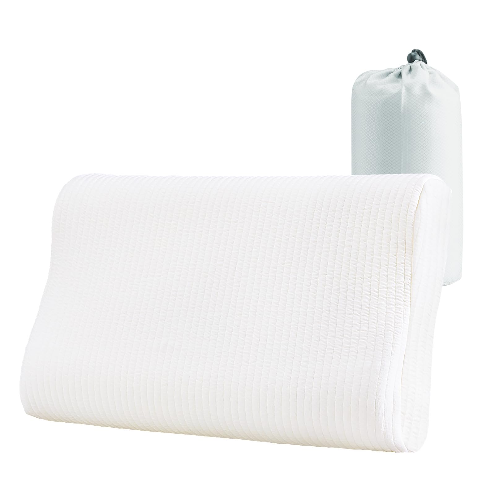 YOUR MOON Memory Foam Travel Pillow, Pure Cotton Cover, Ergonomic Wave Compressible Camping Pillow for Sleeping, Portable Backpacking Neck Support Pillows for Hiking, Car & Airplane (Off White)