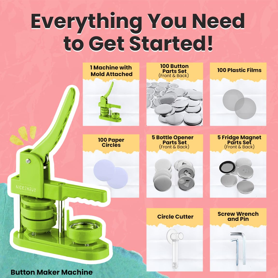 Button Maker Machine Kit - Make 100 Buttons & Magnets -3
