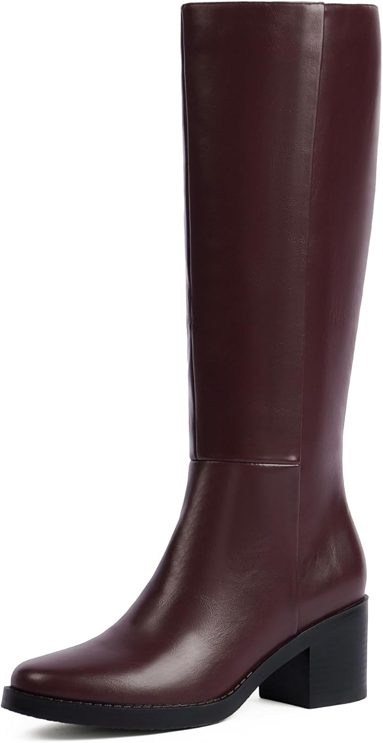 Knee High Boots for Women 2.56" Chunky Heel Round Toe Side Zipper Fall Winter Dress Tall Boots for Women