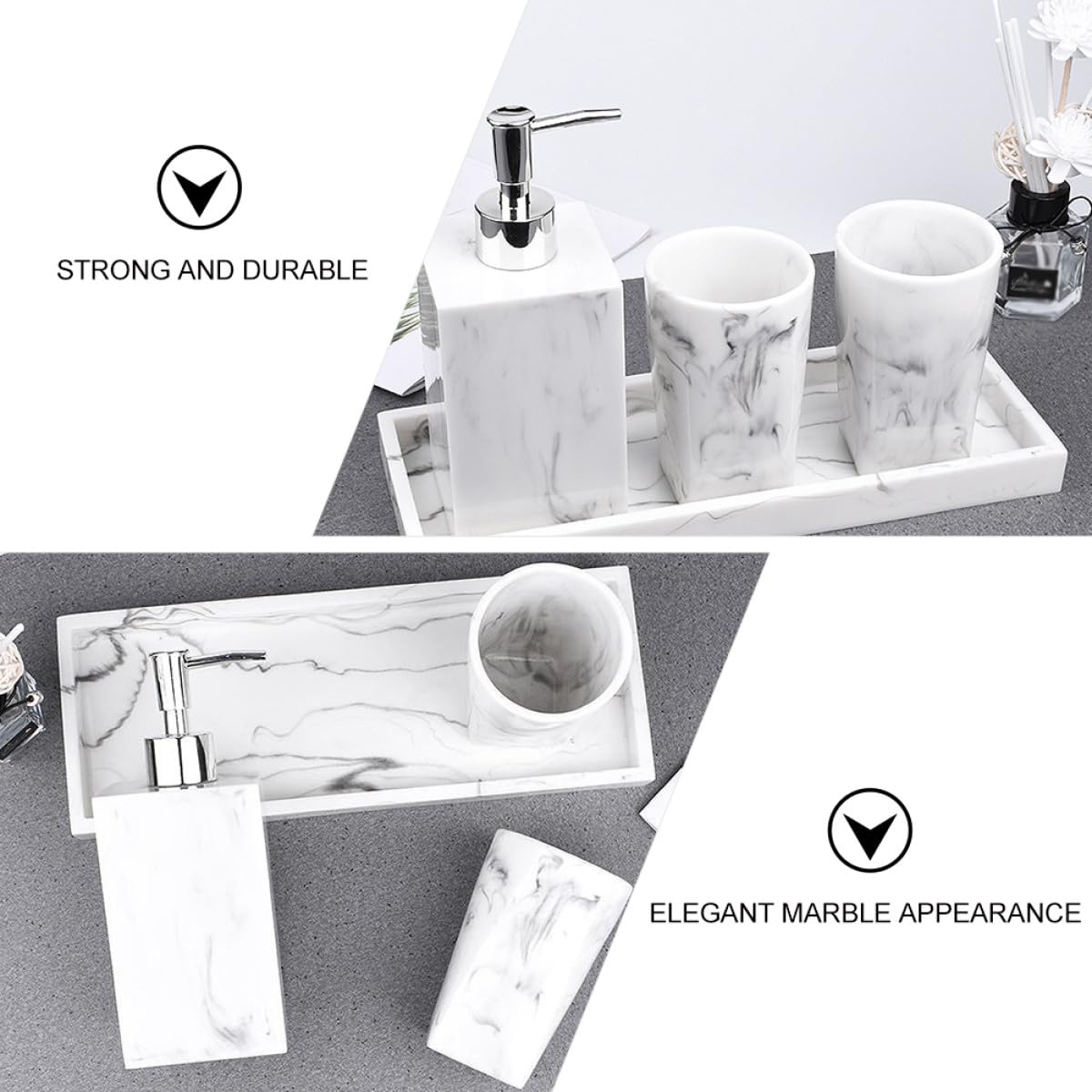 Dispenser di sapone bagno in resina nero con vassoio organizer, set 1 pezzo per bagno e regalo matrimonio