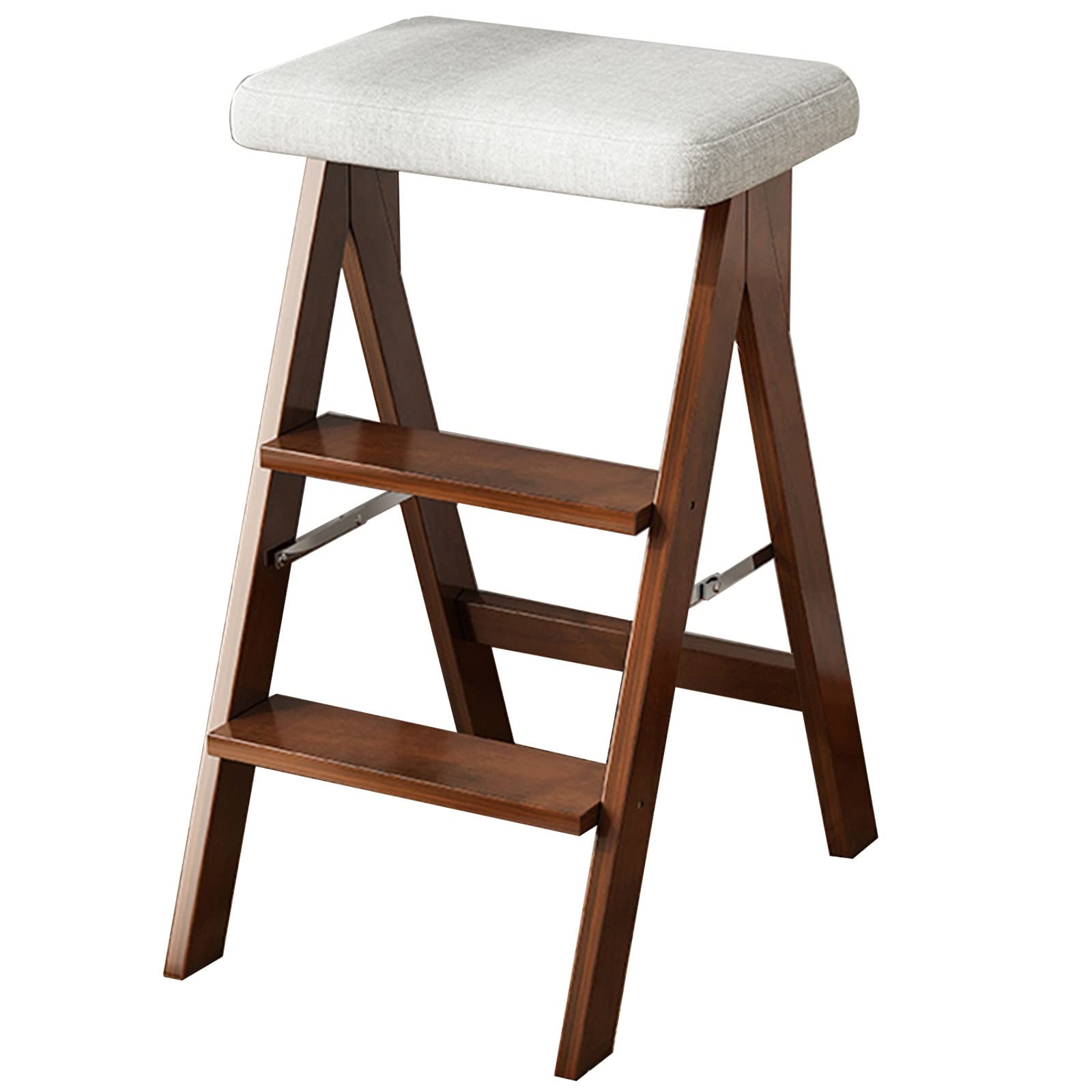 Taburete Alto De Cocina Taburete Plegable Escalera De Madera Maciza for El Hogar Taburete De Bar con Cojín (Color : Brown(B), S : 68CM)