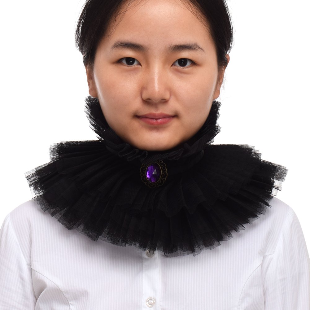 Blessume Women's Black Victorian Enlightenment Collar Neck Ruffle