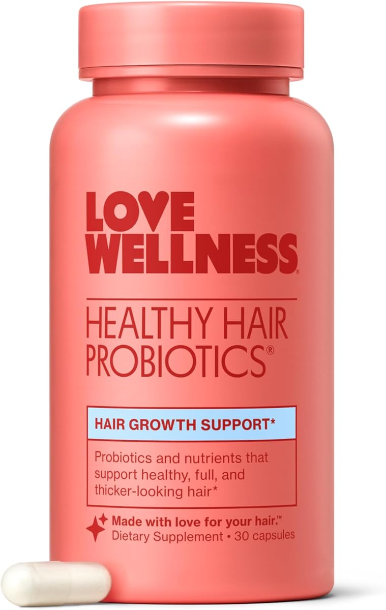Love Wellness Love Wellness Healthy Hair Probiotics | Support Hair Growth with Biotin and Vitamin B12 & B6 | Supplement for Healthy Scalp & Thicker, Fuller Looking Hair | Safe & Effective | 30 Capsules