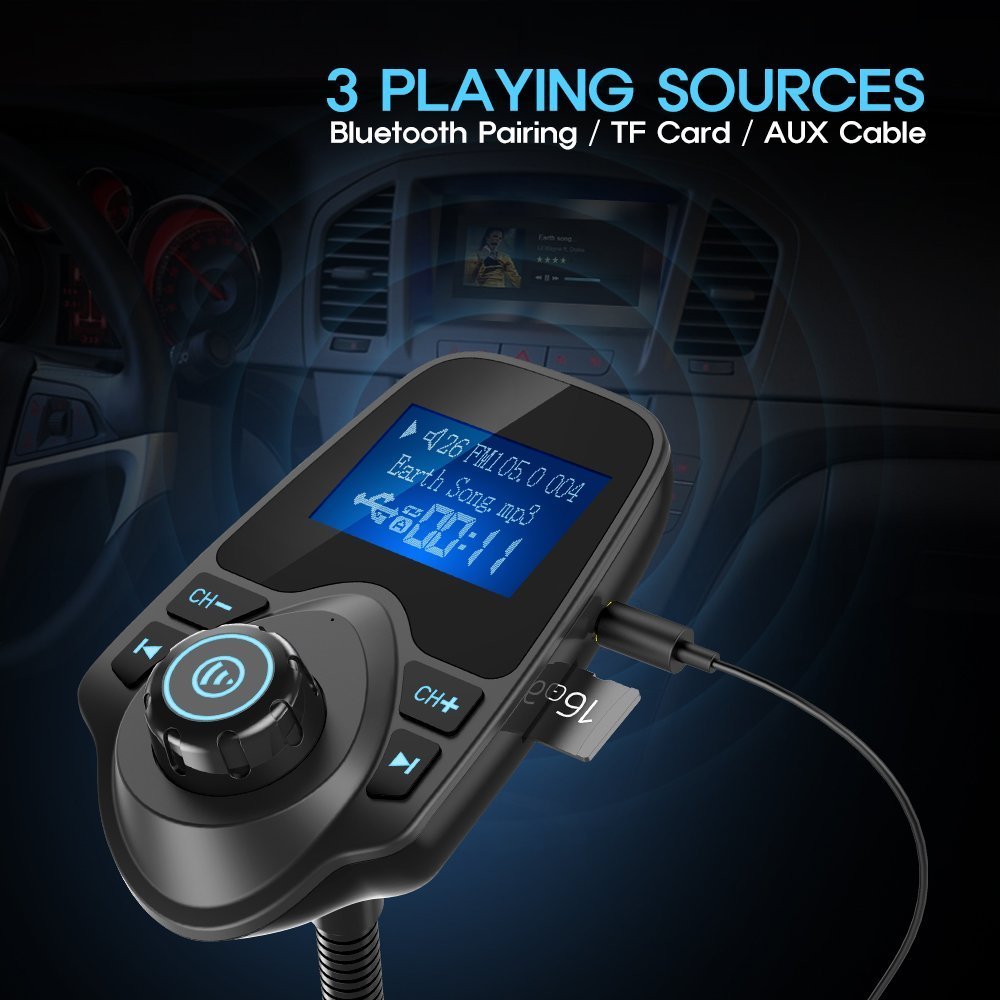 Voiture Bluetooth sans fil Transmetteur FM Radio Adapter Car Kit w écran 3,7 cm Prend en charge TF/carte SD et USB chargeur de voiture pour tous les smartphones lecteurs Audio