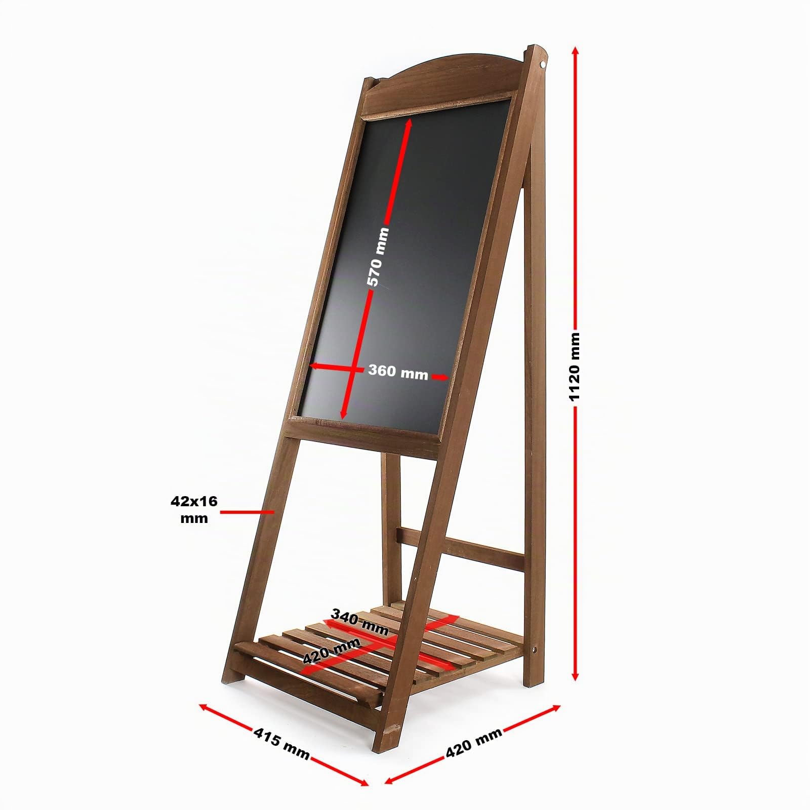 Caballete de madera 42x112cm pizarra de tiza con estante cafetería restaurante plantas