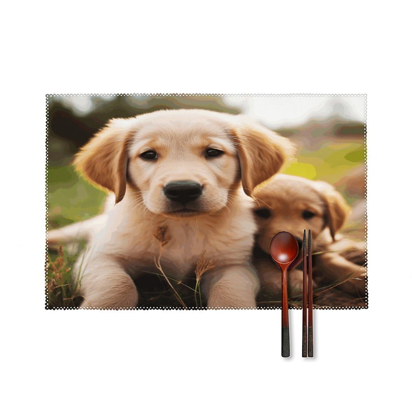 Cute Golden Retriever Puppy Placemats Set of 4 Heat Resistant Non-Slip Place Mats for Dining Table Washable Placemat Wipeable Dining Table Mat Canvas Place Mats Dining Table Decor