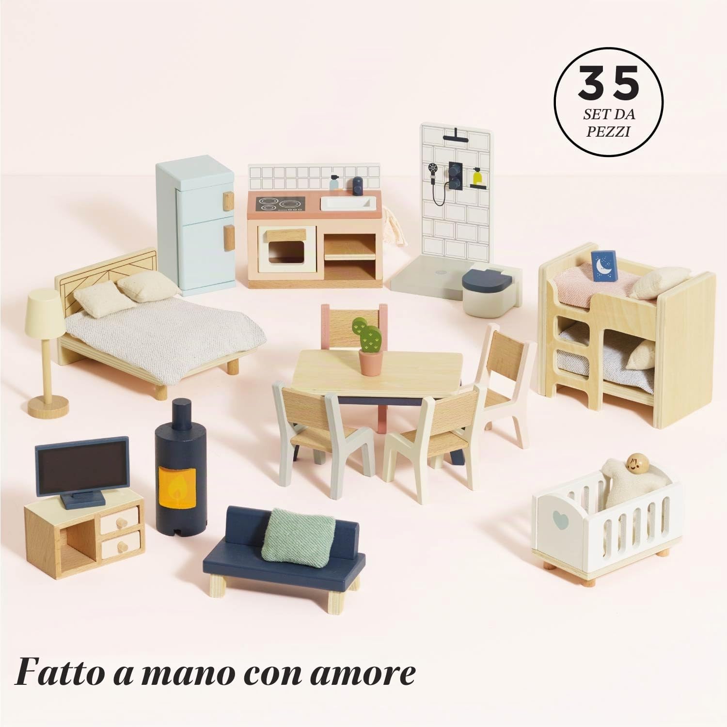 Le Toy Van - Wooden Dolls House Full Starter Furniture & Accessories Play Set for Dolls Houses, Dolls House Furniture Sets - Ages 3+