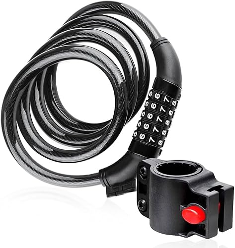 Cable de bloqueo de bicicleta, 1 paquete de cerradura de bicicleta de combinación de 4 pies con soporte de montaje, cerradura de bicicleta de alta