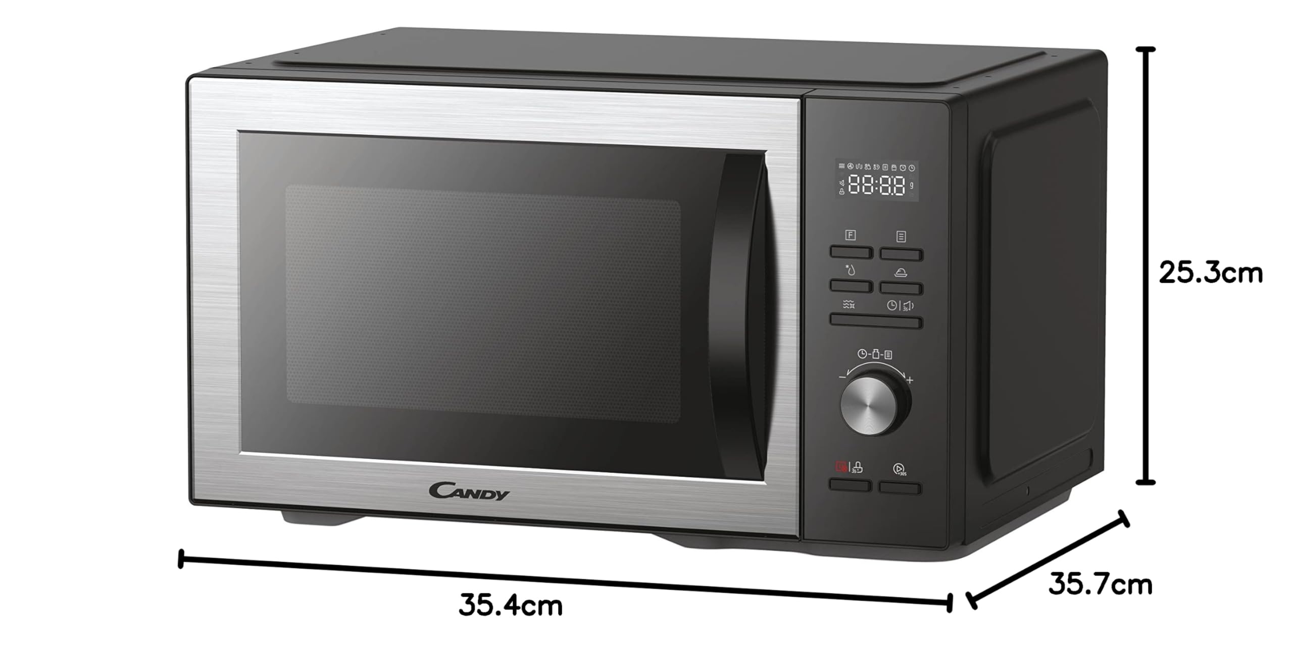 Candy Essenza CMCA29EDLB Horno Microondas Combinado, con Grill, 29L, 1000-2100W, Convección, 5 Niveles de Potencia, Digital, Automenús, Bloqueo Seguridad, Inicio Diferido, Descongelación, Negro e Inox