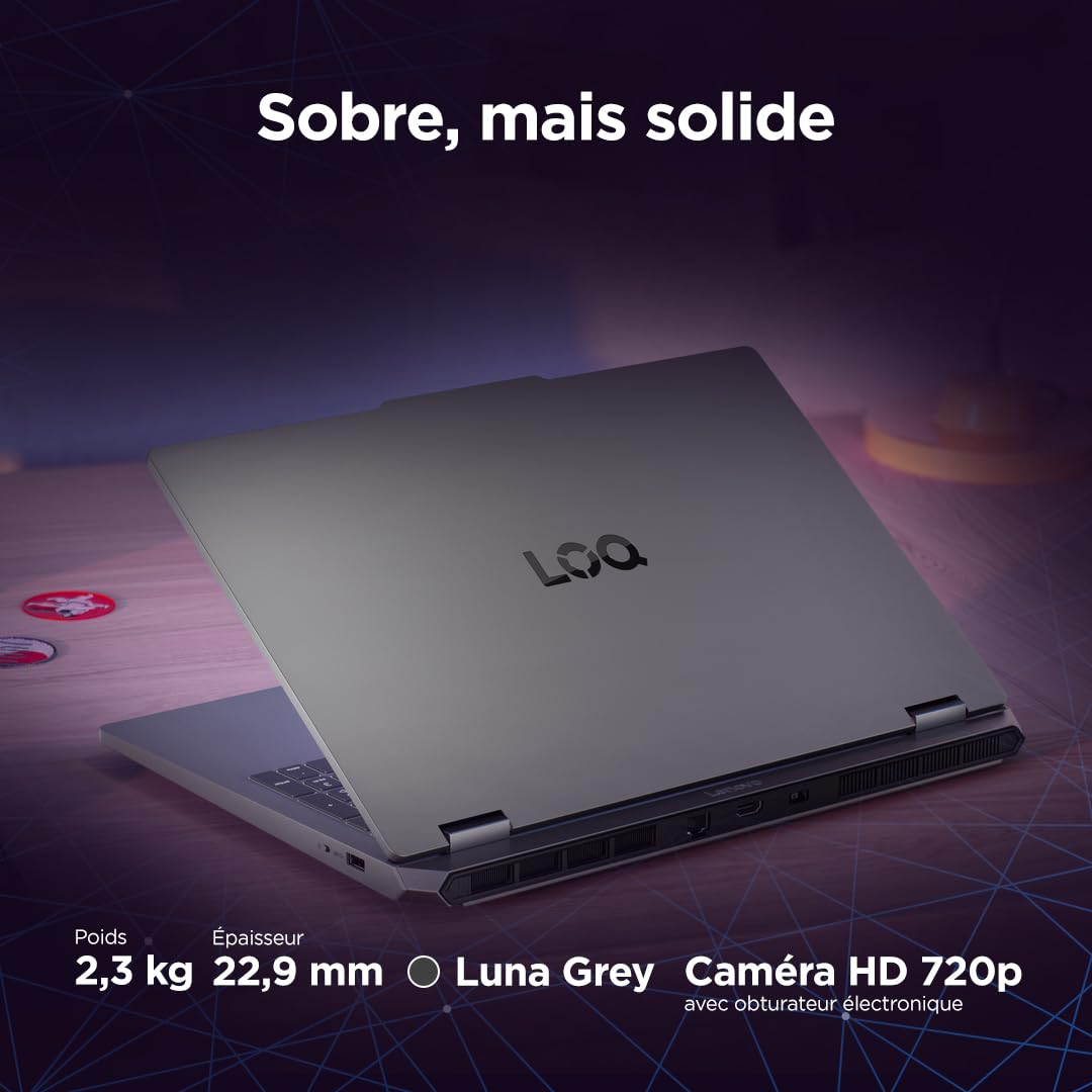 Lenovo LOQ Essential 15ARP11 - Ordinateur Portable Gaming 15.6'' FHD (AMD Ryzen 7 170, RAM 16Go, SSD 512Go, NVIDIA RTX 5050 8GB) Clavier rétroéclairé AZERTY Français - Gris Lunaire