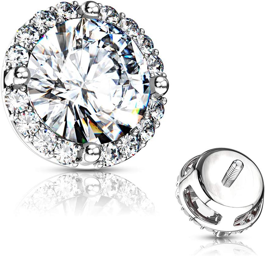 Round Prong CZ Center with CZ Around Internal Thread Dermal Anchor Tops