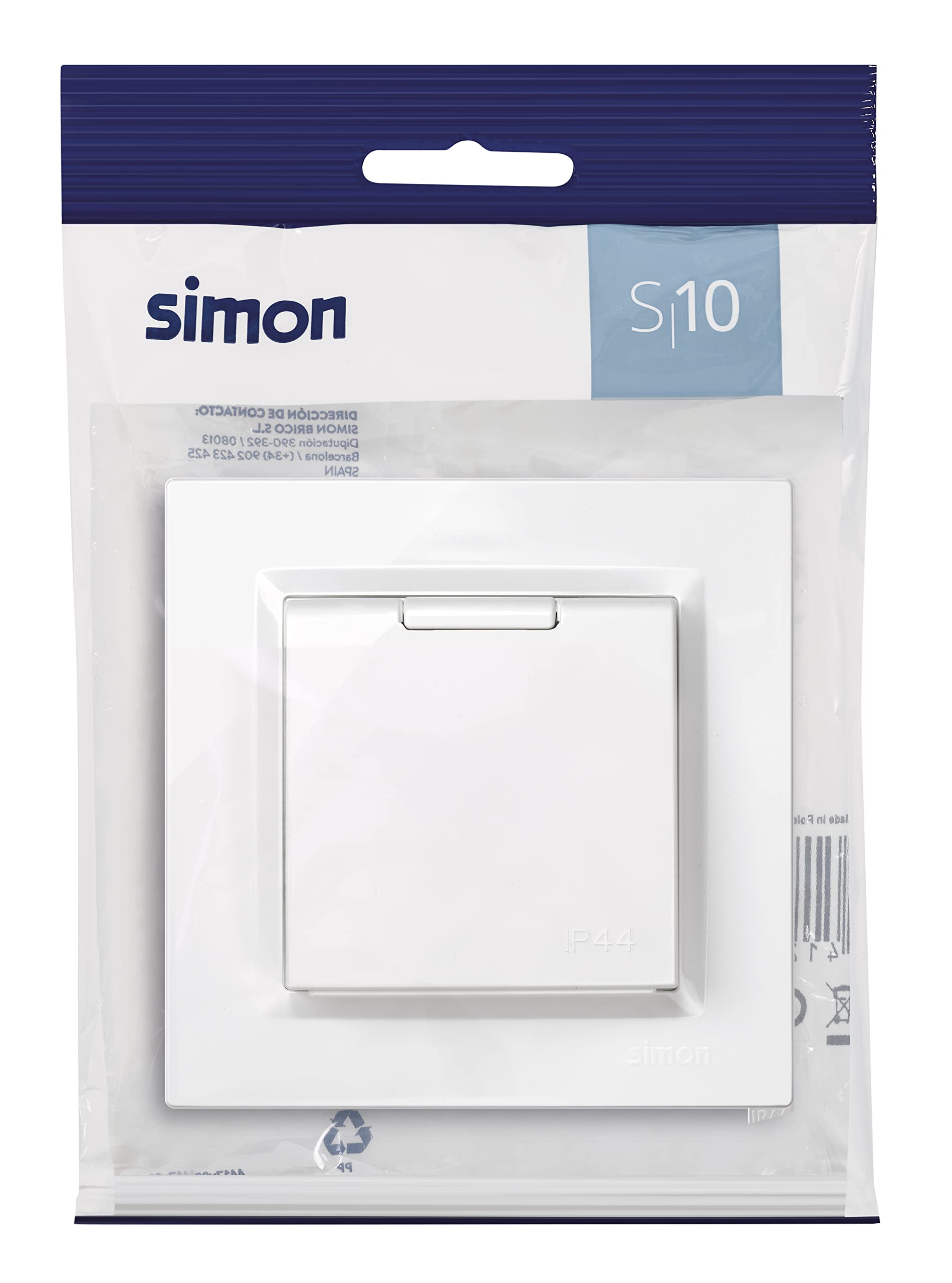 SIMON Monoblock Schuko-Steckdose Serie 10 – 250V/10A, Außenbereich Geeignet, Inkl. Rahmen & Mechanismus