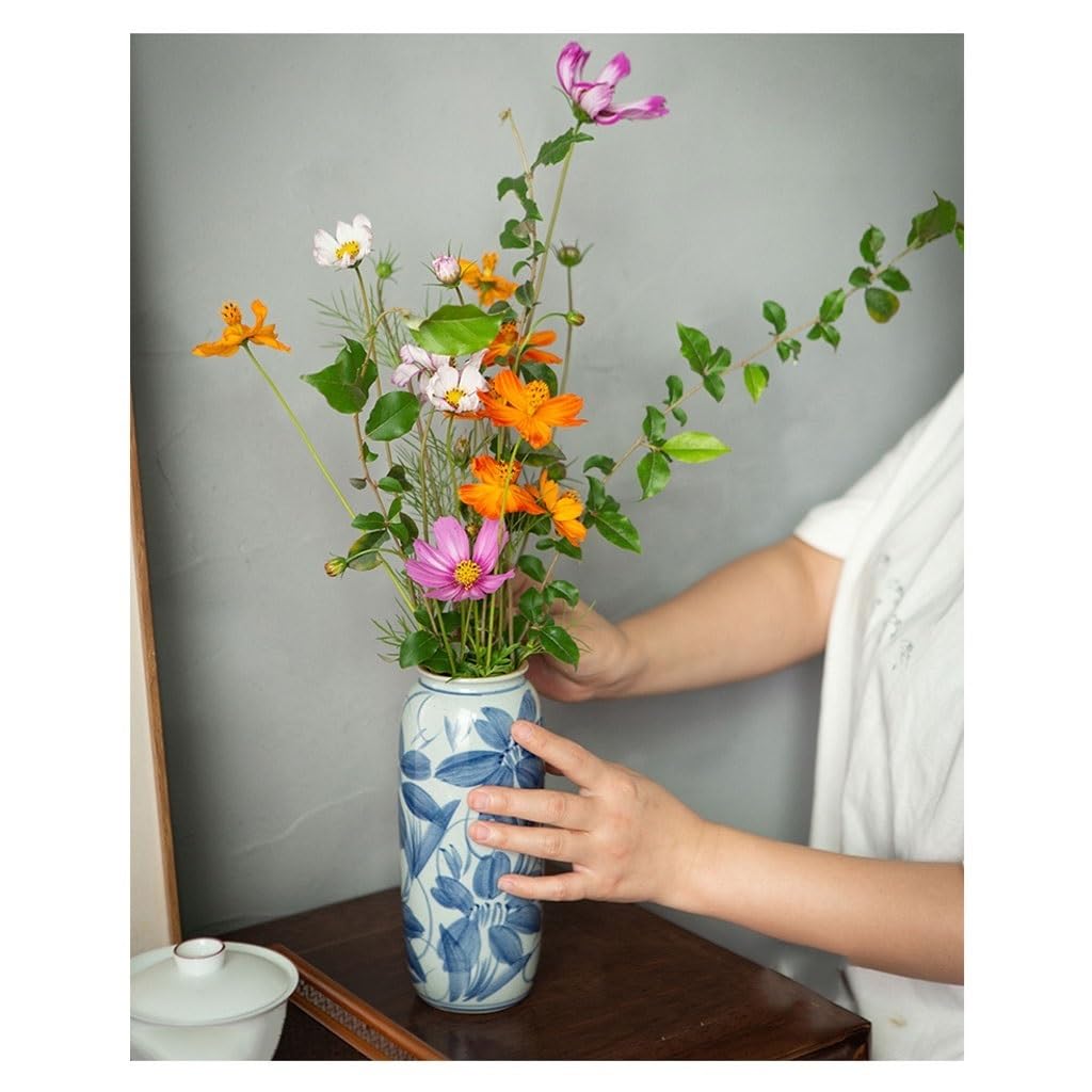 Decorazione per la Casa Vaso in ceramica retrò Composizione di fiori Porcellana blu e bianca Decorazione cinese vaso coltivati ​​​​ad acqua