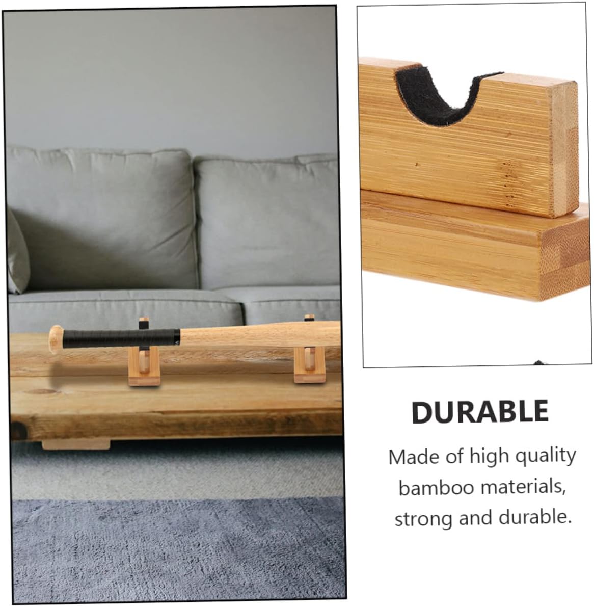 2sets Baseball Bat Holders for Wall Natural Bamboo Baseball Bat Holder Racks Decorative
