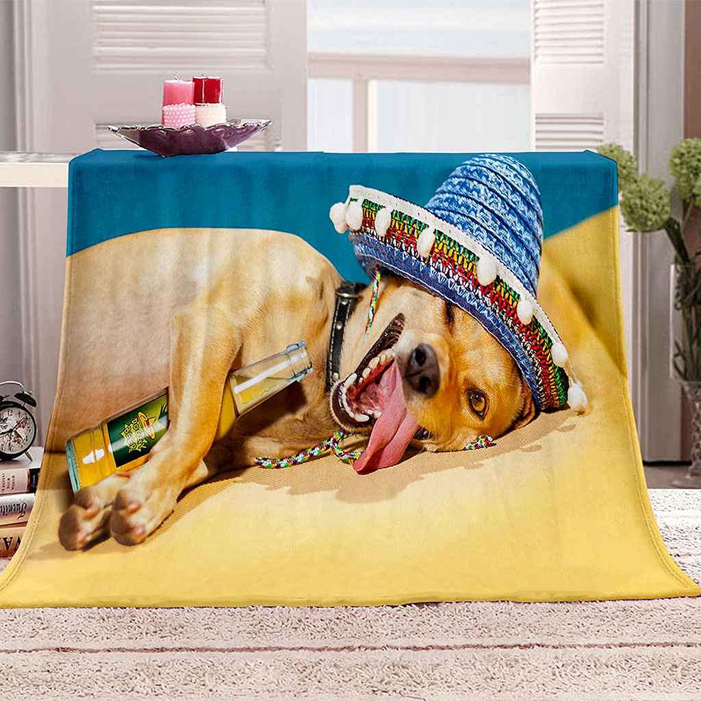 Couverture polaire microfibre chiot doré douce 150x200cm
