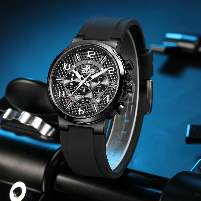 Image of Daniel Hechter Paris Beaubourg Collection Multifunctional Watch for Men with Textured Round Dial and Silicon Strap-DHM1009