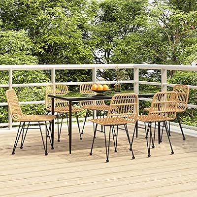 AGANS Enhance Outdoor Dining with 7 Piece Rattan Patio Dining Set, Durable Powder-Coated Frame, Stylish Black Finish