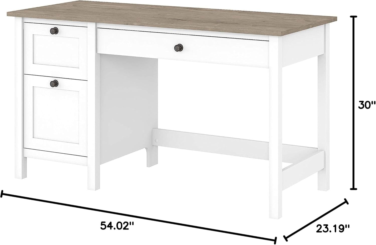 54w Computer Desk with Drawers by White Rustic Rectangular MDF Pewter Finish