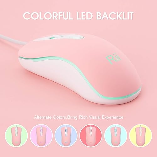 Miniatura 2 de Rii Ratón con cable, mouse de computadora USB, ratones de oficina ópticos RGB para PC, computadora, computadora portátil, escritorio, ventanas,