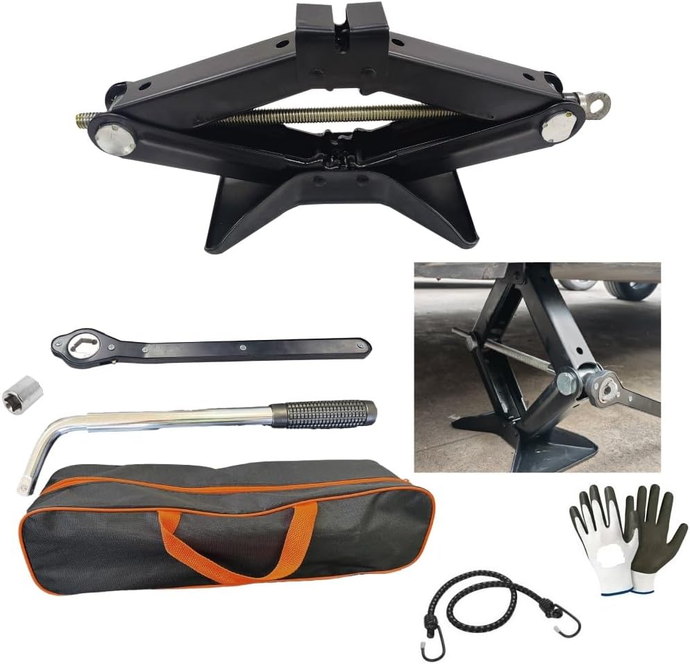 COMPATIBILE CON ALFA ROMEO GIULIETTA CRIC A PANTOGRAFO CON ASTA GIREVOLE CRICK PER SOLLEVAMENTO GOMME PNEUMATICI AUTO CON MANIGLIA E BASE IN ACCIAIO UNIVERSALE FINO A 2 TONNELLATE