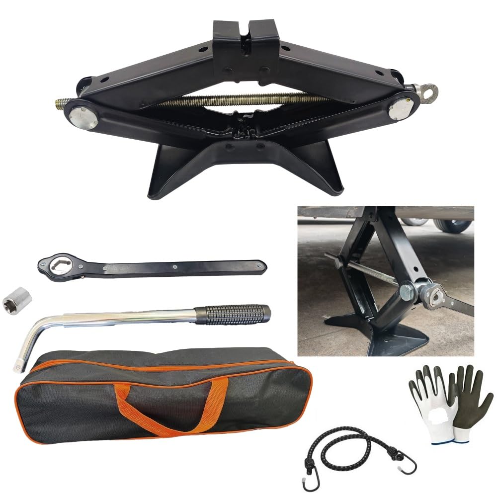 Compatible con Ford Mustang COUPÉ Gato DE Tijera DE 2 TONELADAS con CARRACA DE Alta Resistencia Y Llave DE Vaso TELESCÓPICA Extensible (17 MM-19 MM). Kit DE Emergencia para Coche