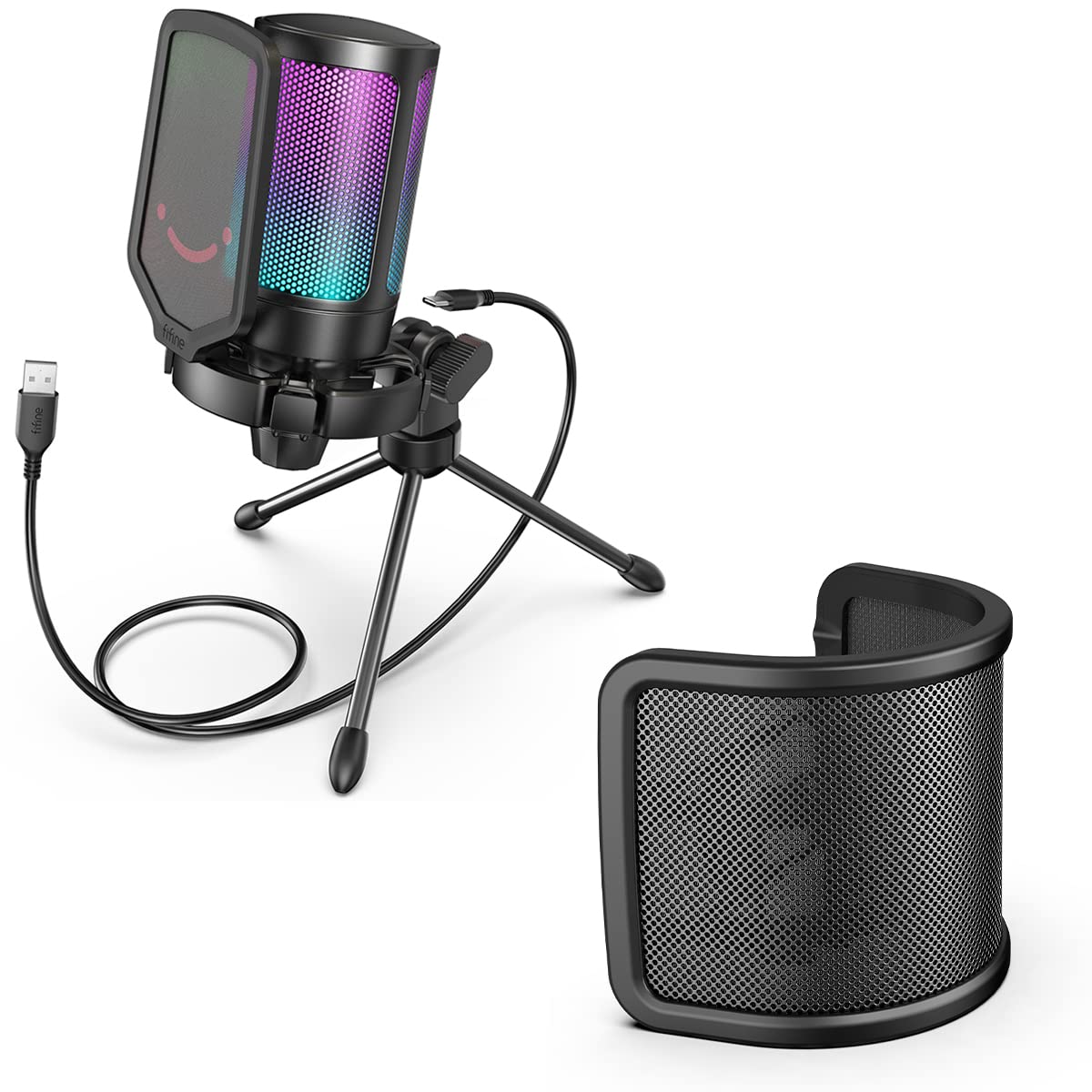 FIFINE AmpliGame Gaming USB Condenser Microphone with Quick Mute, RGB Indicator, Tripod Stand, Pop F