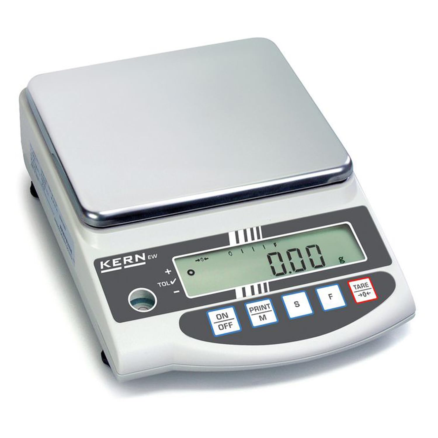 Precision balance [Kern EW 6200-2NM] The classic balance with robust tuning fork measuring system, Weighing Range [Max]: 6200 g, Readout [d]: 0,01 g, Reproducibility: 0,01 g, Linearity: 0,03 g, Weighing plate: WxD 180x160 mm (Stainless steel)