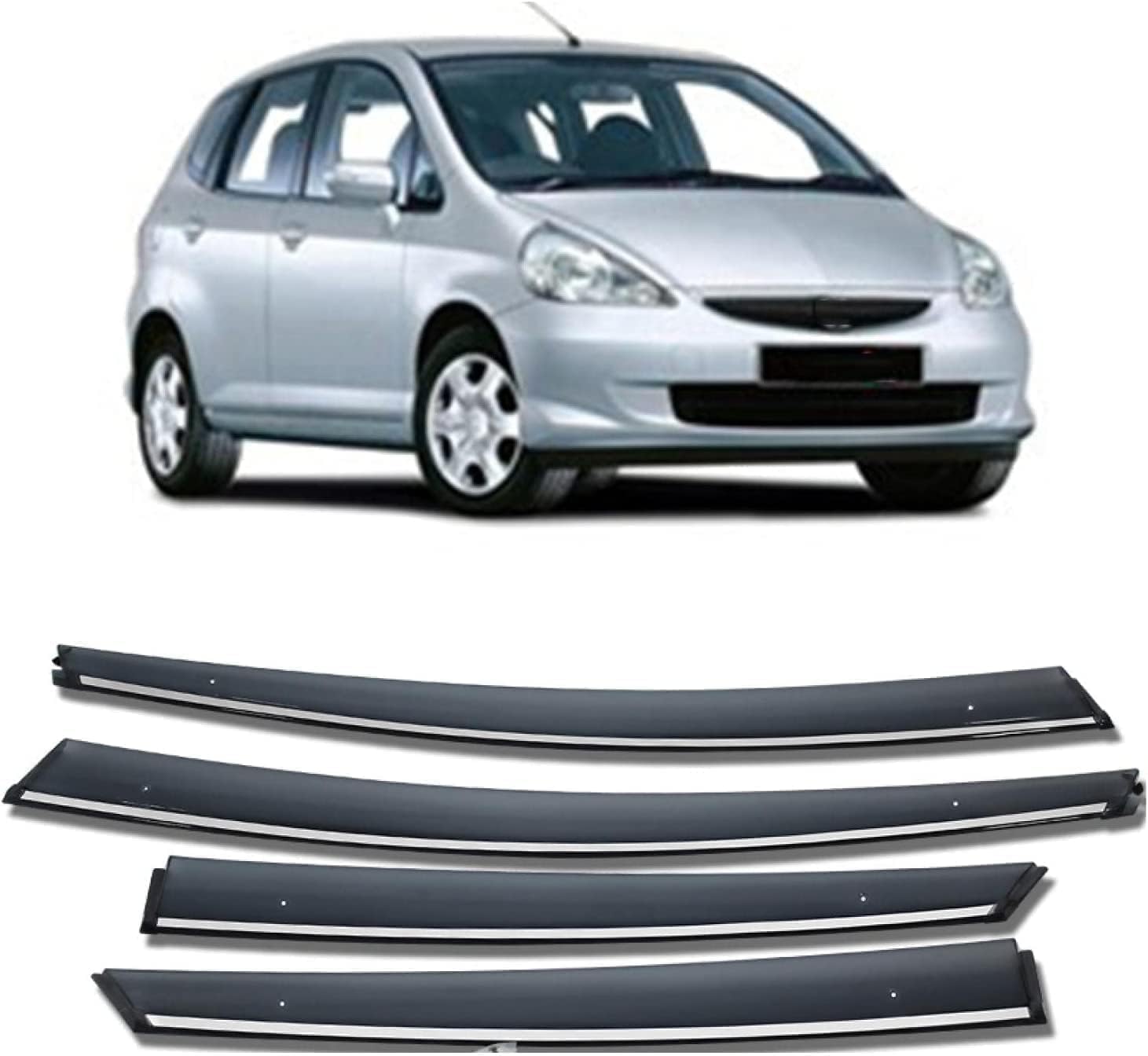 GuGuoZZ Car Wind Deflectors For Honda Jazz Fit Hatchback 2003-2007 Edgevisors Ventilated In Rain Window Visors Wind Sun Rain Deflectors Auto Wind Deflectors