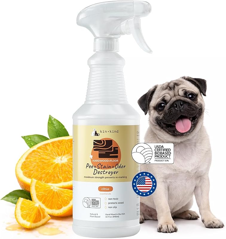 Removedor de Odor de Urina para Cães e Gatos kin+kind para Pisos de Madeira Selados, Cítrico, 946 mL