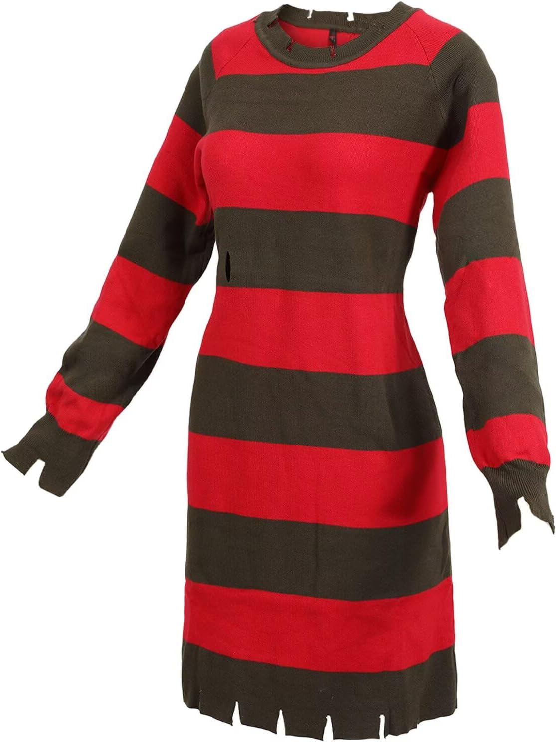 Halloween Costume Women Green And Red Striped Sweater Dress Hat Gloves Tattoo Horror Movie Nightmare Killer - Image 2