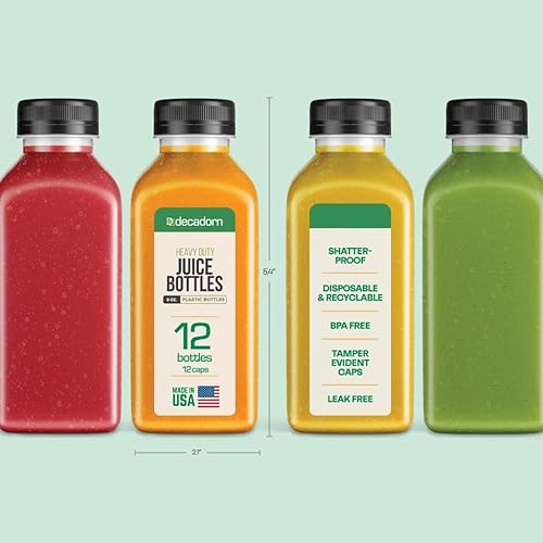 Miniatura 2 de Botellas de plástico de 8 onzas con tapas, paquete de 12 botellas de jugo de plástico para jugo, recipientes vacíos para jugo con tapas para nevera,