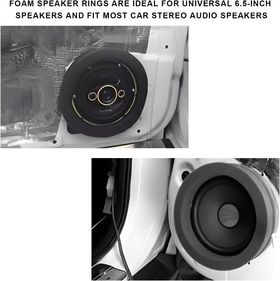 4PCS 6.5" Car Foam Speaker Enhancer, Auto Door Soundproof Speaker Fast Rings Foam Baffles, Self Adhesive High Rebound Sponge Bass Blocker Kit Universal for Stereo Audio Speaker