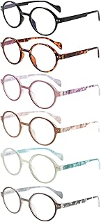 6 Pack Vintage Round Reading Glasses for Women & Men Blue Light Blocking, Spring Hinge Design, Reading & Office Use