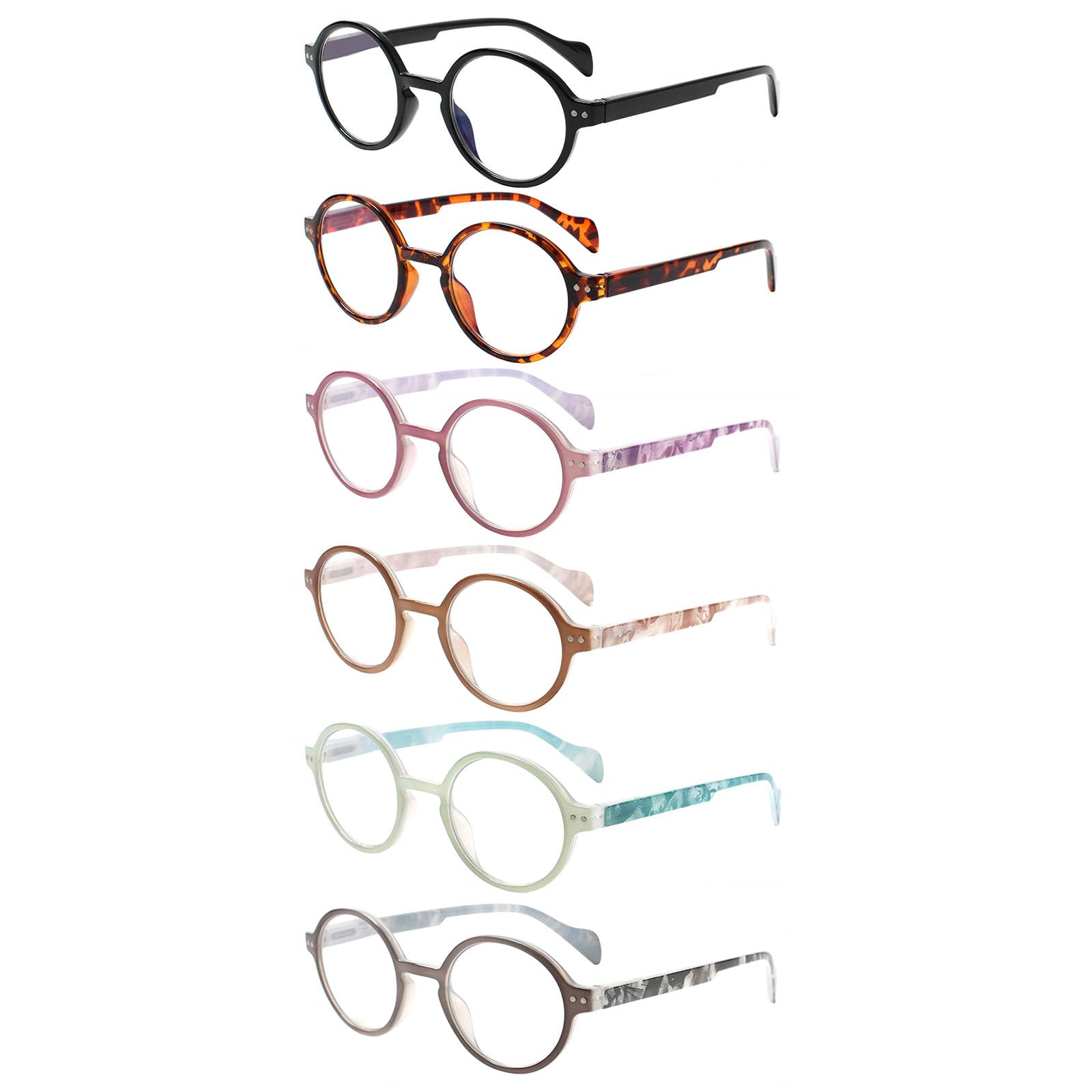 Kerecsen 6 Pack Vintage Round Reading Glasses for Women & Men Blue Light Blocking, Spring Hinge Design, Reading & Office Use