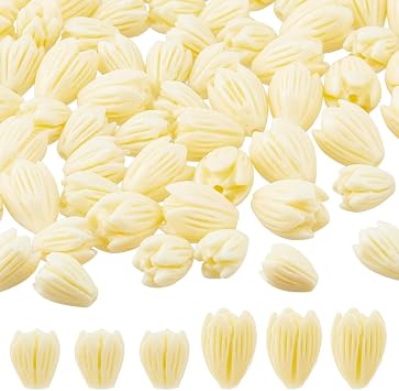 DICOSMETIC 120Pcs 2 Styles Jasmine Beads Coral Flower Beads 0.31-0.43x0.25-0.35 Inch Floral Loose Bead Creamy White Artificial Spacer Bead for DIY Necklace Bracelet Earrings Jewelry Making,Hole 1mm