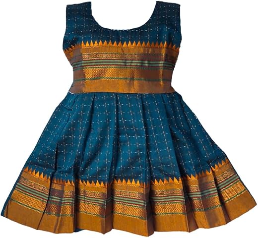 Amba Collection Boutique Girl's New Traditional Ethnic Wear Cotton Irkal Star Pattern Sleeveless Frock