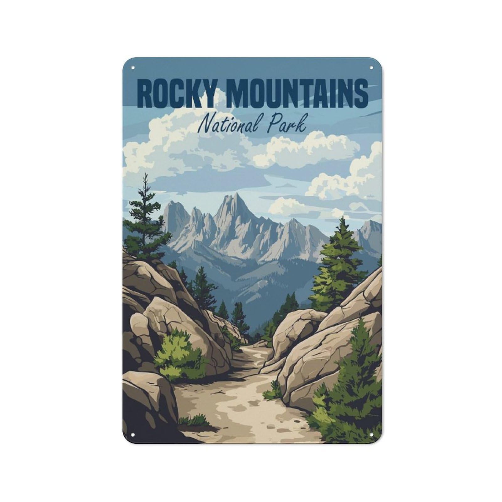 Understated Rocky Mountains National Park Metal Wall Plaque 30x20cm, Creative Space Decor for Office, Study, Studio Or Hallway