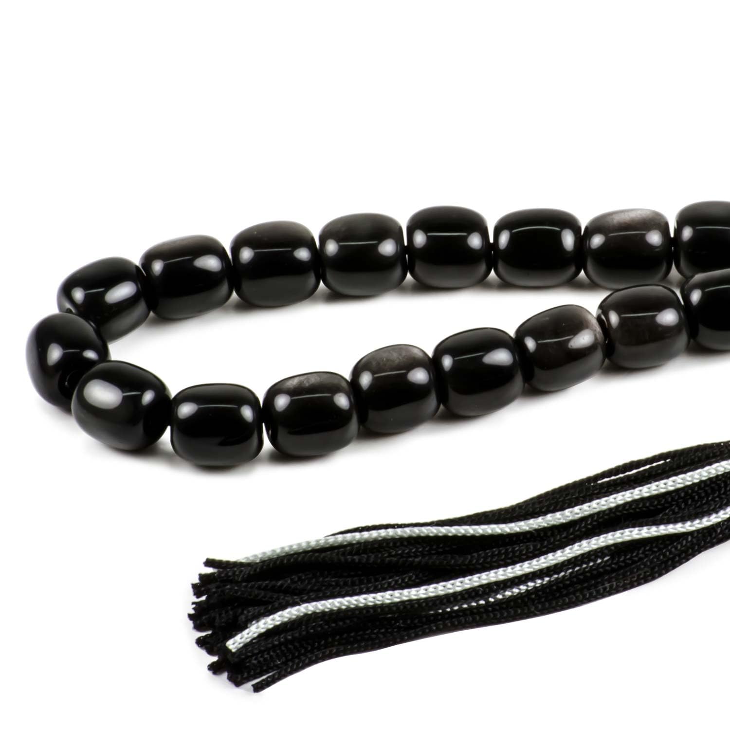 Schwarzer Obsidian-Edelstein, griechische Sorgenperlen, Komboloi-Abstandshalter