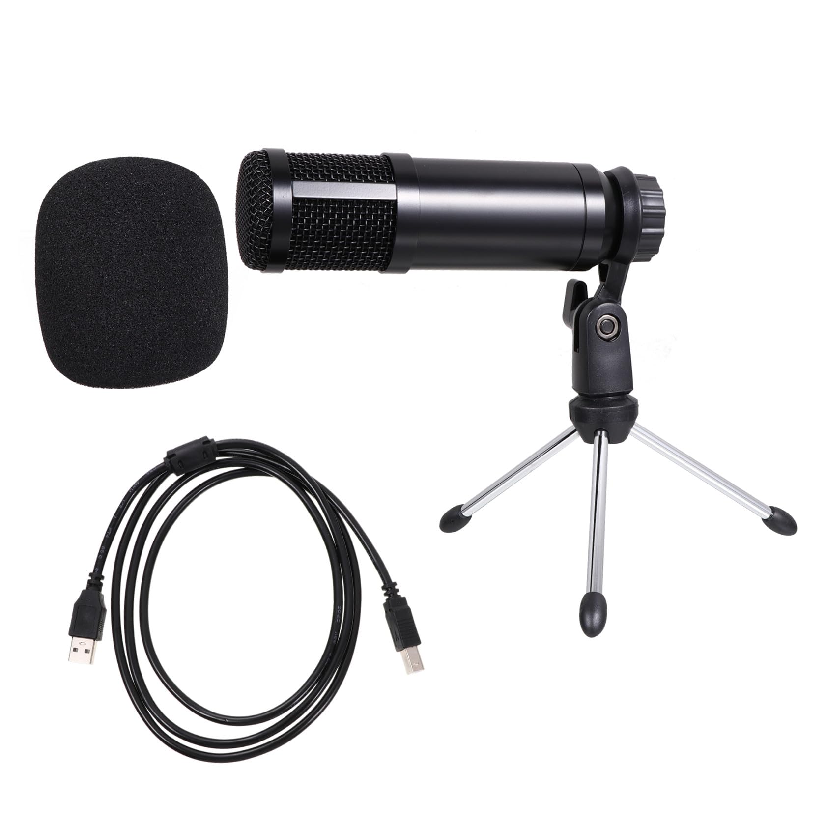 PartyKindom USB Kondensatormikrofon Set Teilig Rauschreduzierung Einstellbarer Mikrofonständer für PC Aufnahme Karaoke Live und Instrumente Schwarz