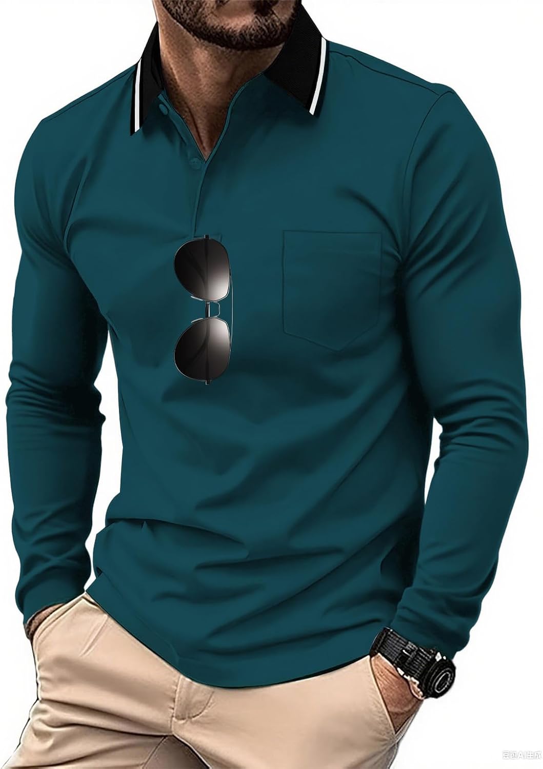 ZITY Men Long Sleeve Polo Shirts for Men Golf Shirts with Pocket Casual Work Athletic Collared T-Shirts