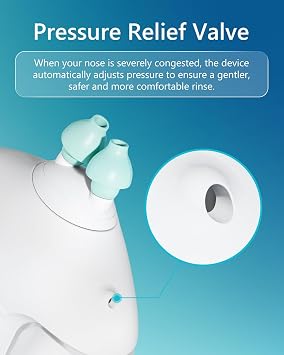 Sonmol Nasal Irrigation System with 50 Salt Packets for Congestion Relief | 2 Modes Sinus Rinse Machine, Self-Cleaning Nose Cleaner for Adult, Auto Pressure Relief Valve for Gentle Nasal Care