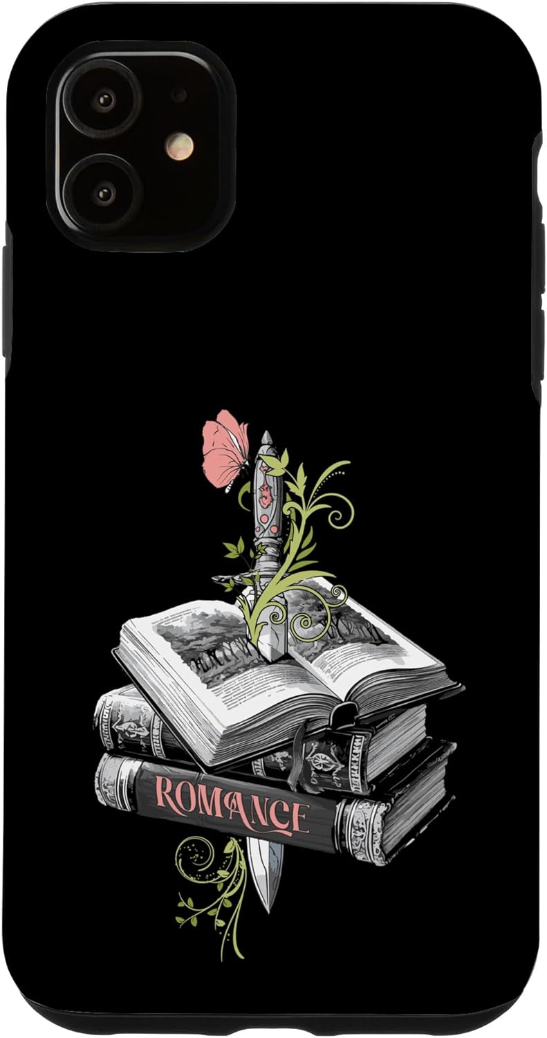 iPhone 15 Books and Dagger With Florals Women Dark Romance Booktrovert Case