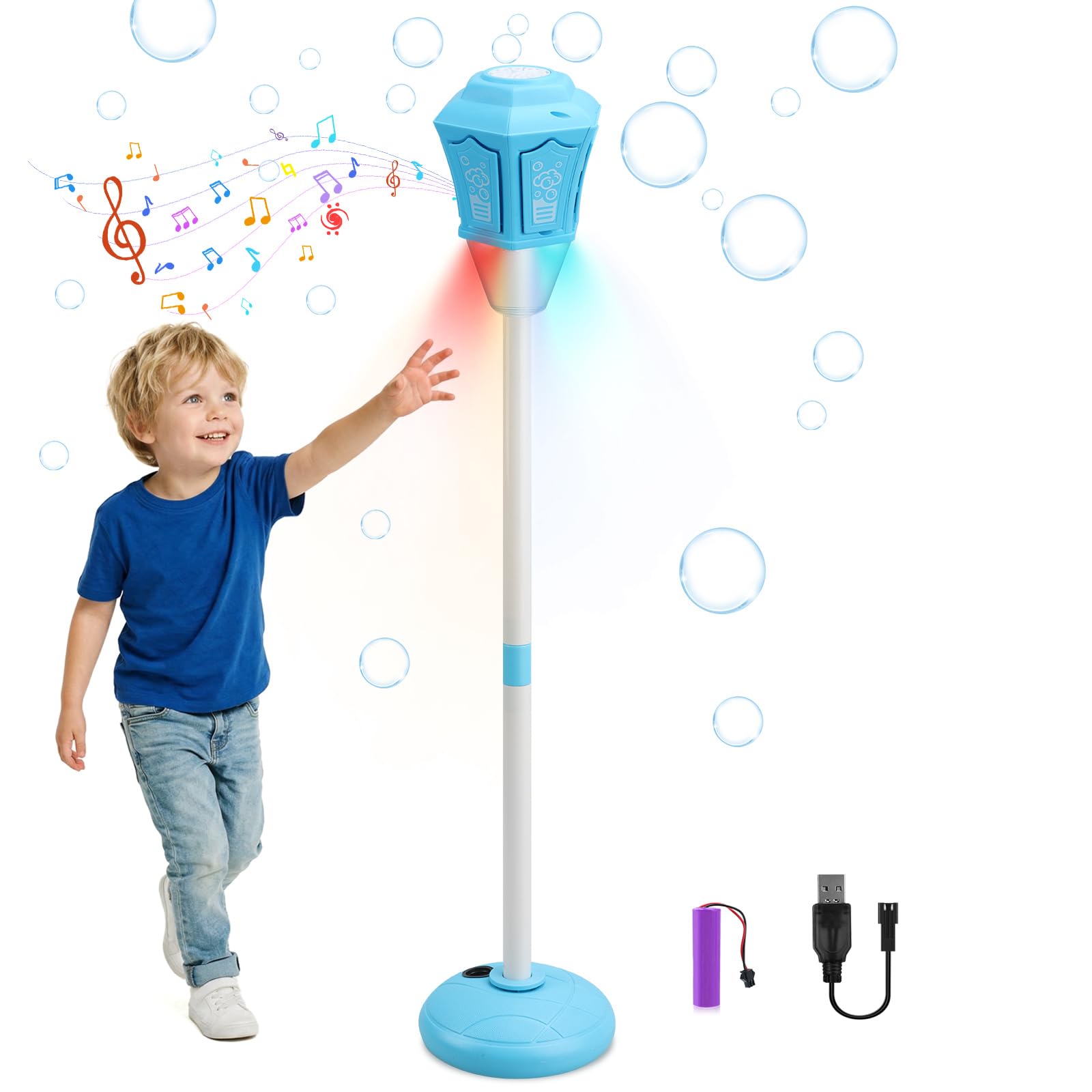 YOTOY Toys for 3+ Year Old Toddlers: Lamp Bubble Machine for Kids Adjustable Standing Bubble Blower with Lights & Music Gifts for Age 3 4 5 6 7 8 Years Old baby Birthday Bubbles Maker for Party Bath