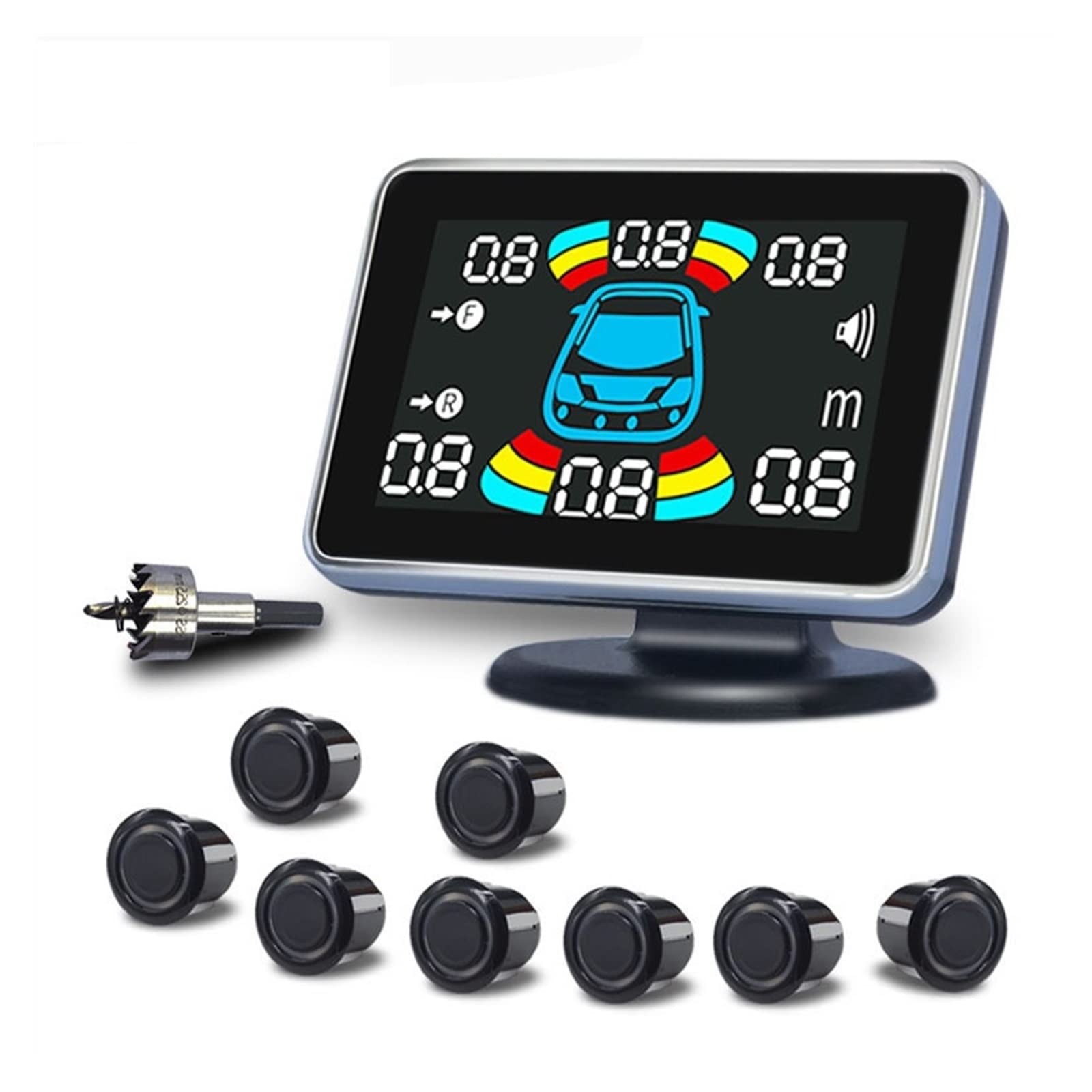 Dashcam, 8 Sensore di parcheggio Auto Automobile Retromarcia Radar backup Elettronica Rilevatore automatico posteriore Kit assistenza cicalino(Noir)