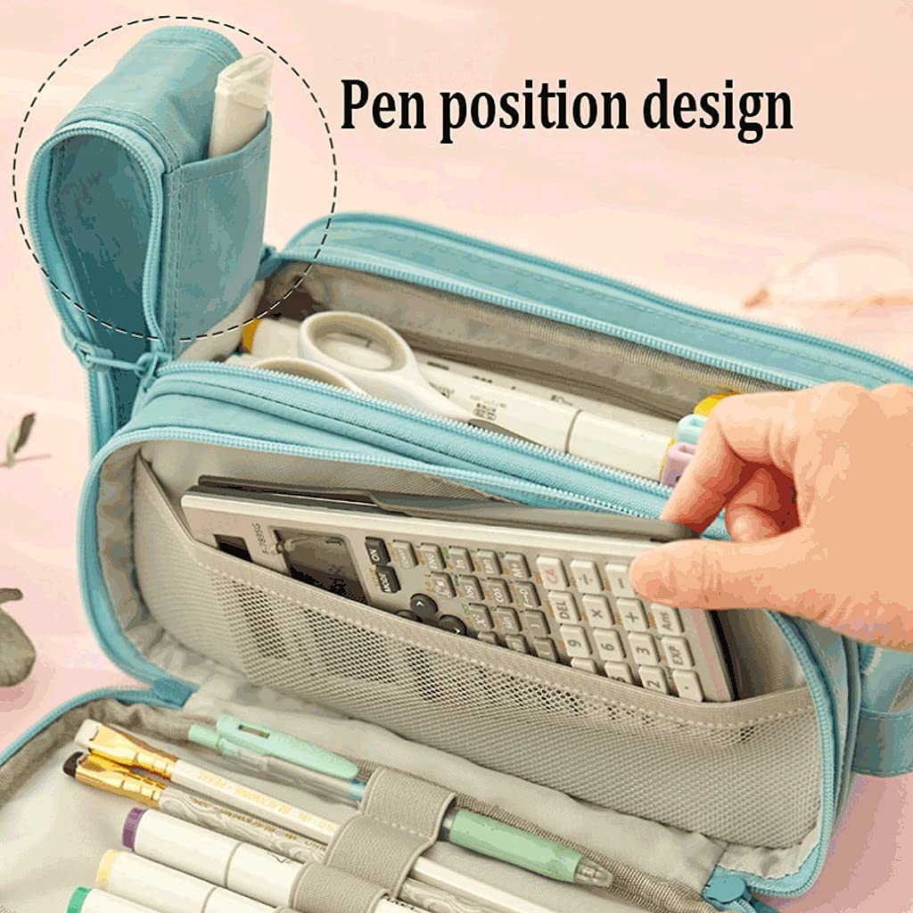 Funda de lápiz Lápiz grande Caja de lápices Bolsa de almacenamiento 3 compartimentos Organizador de escritorio Marcador de pluma pluma Efectos de escritorio simple Bolsa de lápiz -Green / Pink Pen Bag