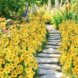 12 Bundles Yellow Artificial Flowers Outdoor UV Resistant Fake Patio Flowers Plants Faux Greenery Plnats Outside Plastic Flower Bulk for Spring Garden Hanging Planter Home Vase Decor Yellow