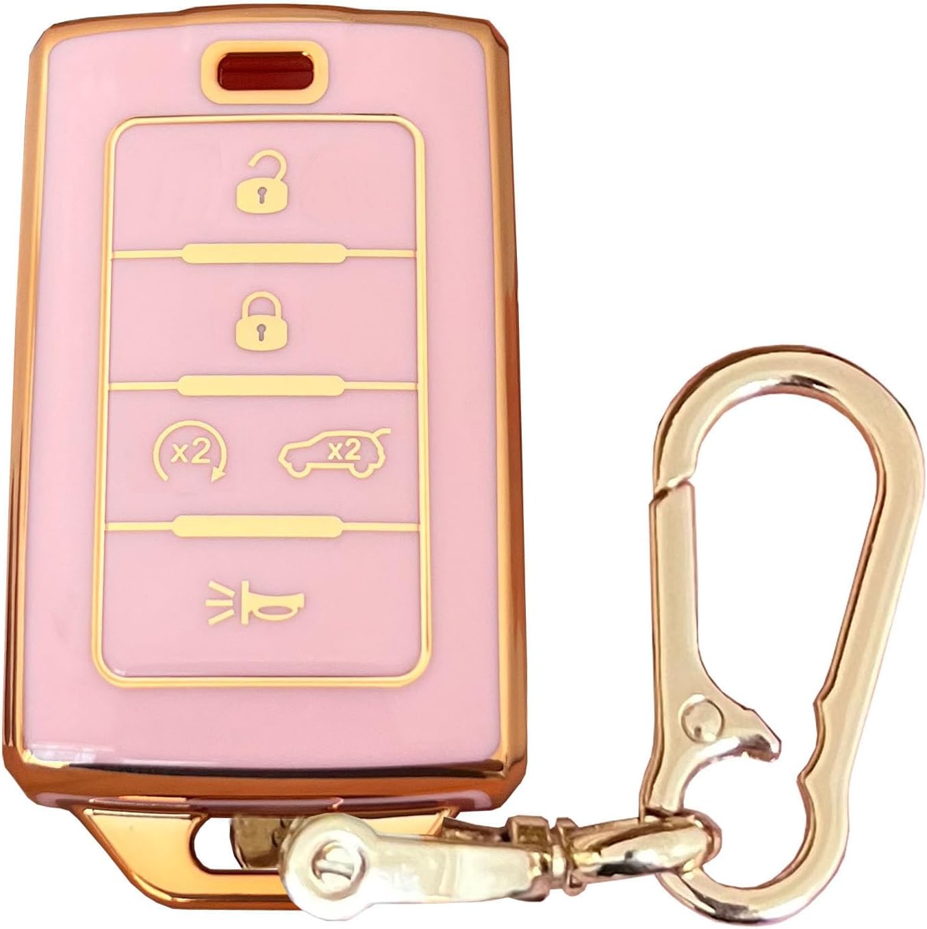 Key Fob Cover for Jeep Grand Cherokee L Wagoneer Wagoneer Cherokee L Replacement for Keyless Entry Remote Key Shell with Keychain (5B-Button-Gold-Pink)
